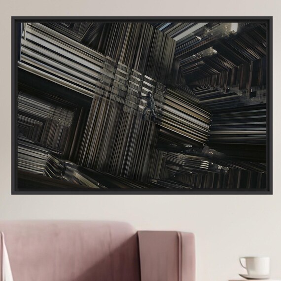 Astronaut in Geometric Tesseract Void Cinematic Sci Fi Space Poster
