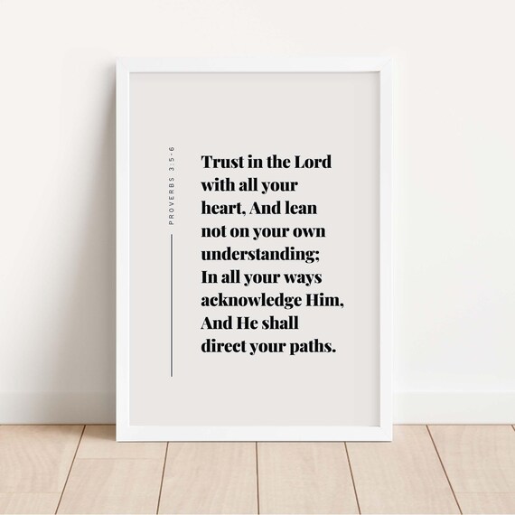 Proverbs 356 Nkjv Trust In The Lord With All Your Heart Bible Verse Wall Art Print Christian Scripture Church Decor