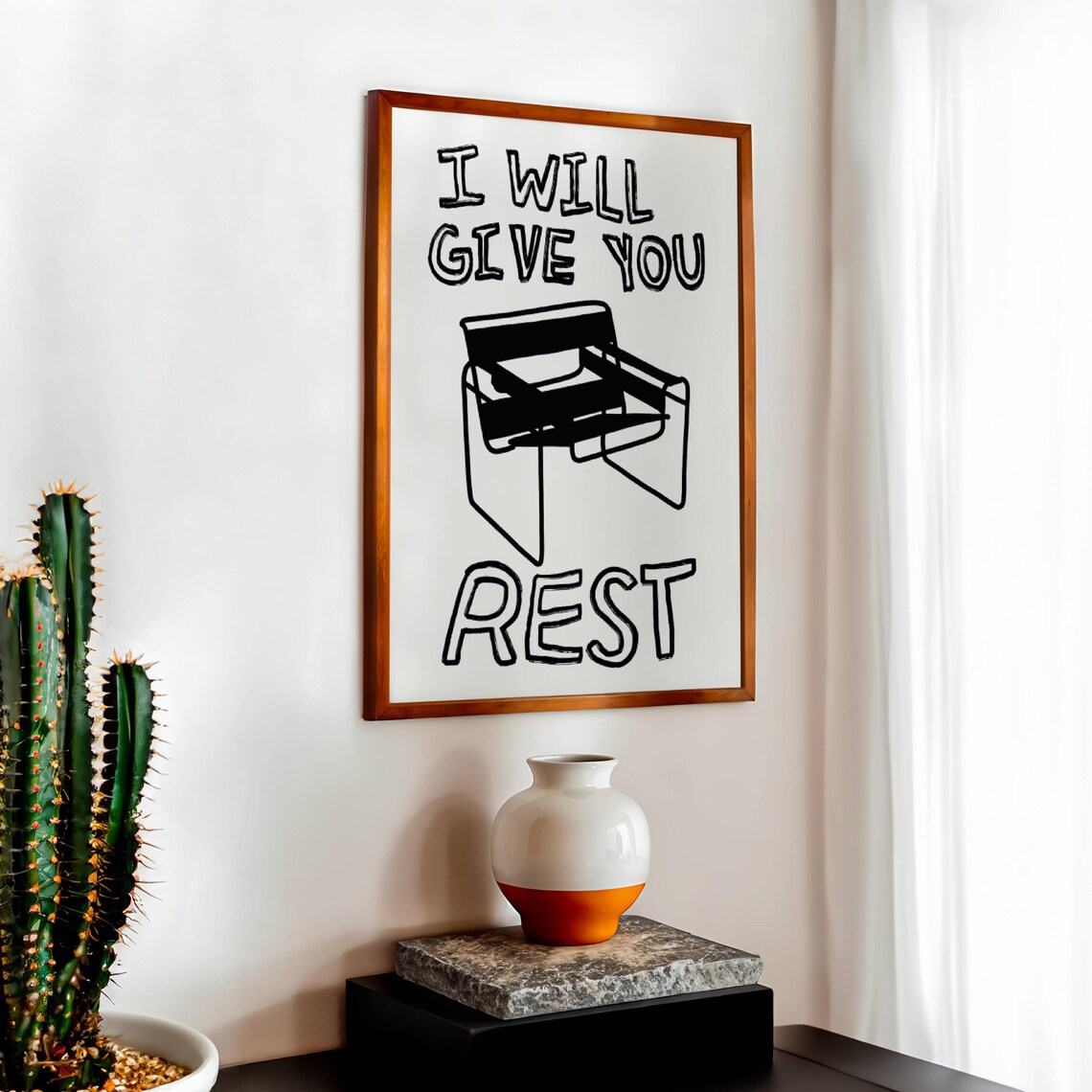I Will Give You Rest Retro Christian Bible Verse Print - Image 2