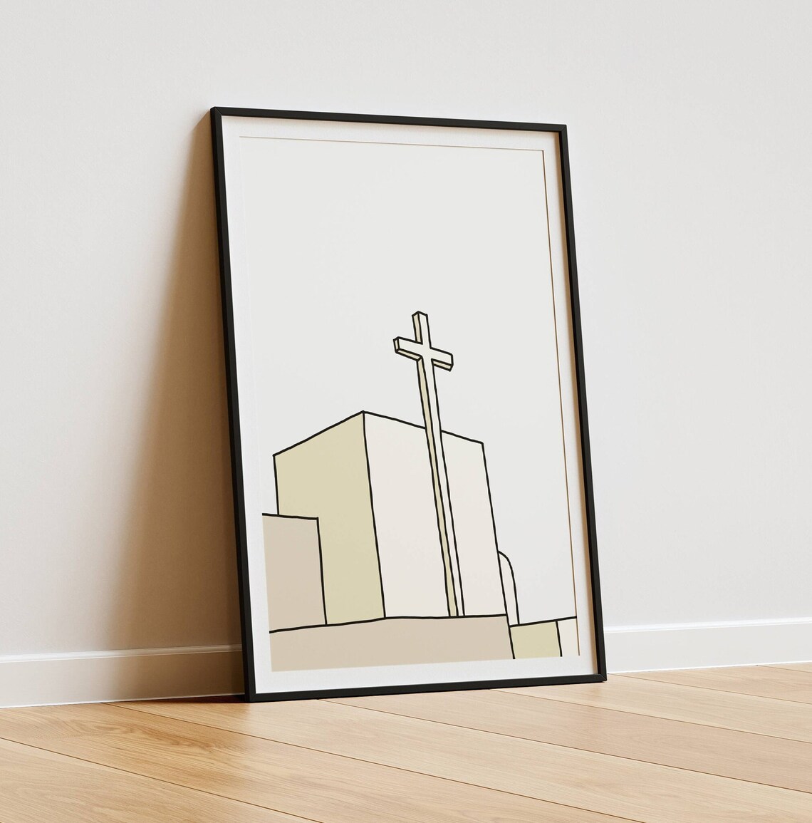 Minimalist Church Cross Neutral Line Art Japandi Faith Poster - Image 2