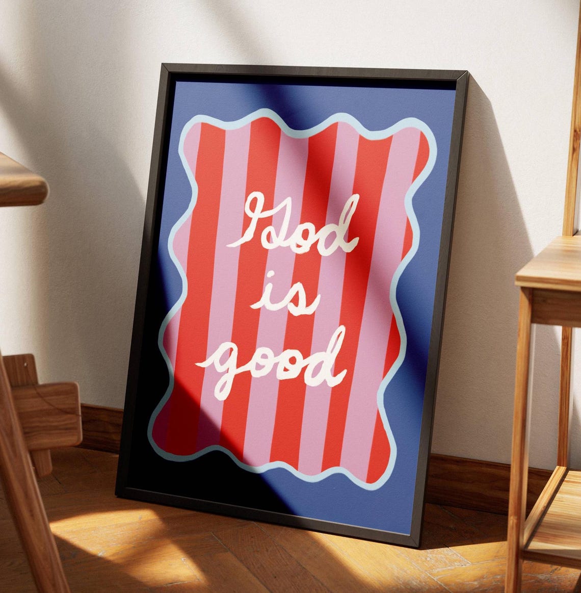 God Is Good Bold Red Pink Stripes Retro Christian Quote Poster - Image 3