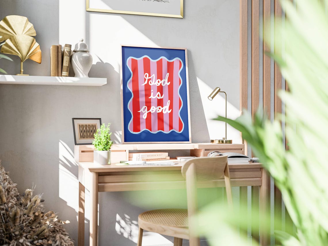 God Is Good Bold Red Pink Stripes Retro Christian Quote Poster - Image 2