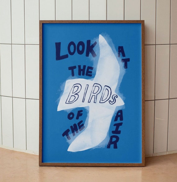 Look At The Birds Of The Air Retro Bible Verse Art