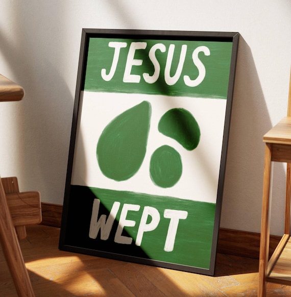 Jesus Wept Retro Aesthetic Christian Wall Art John 1135 Modern Bible Verse Art Print Green Biblical Scripture Art Poster Gospels Wall Art