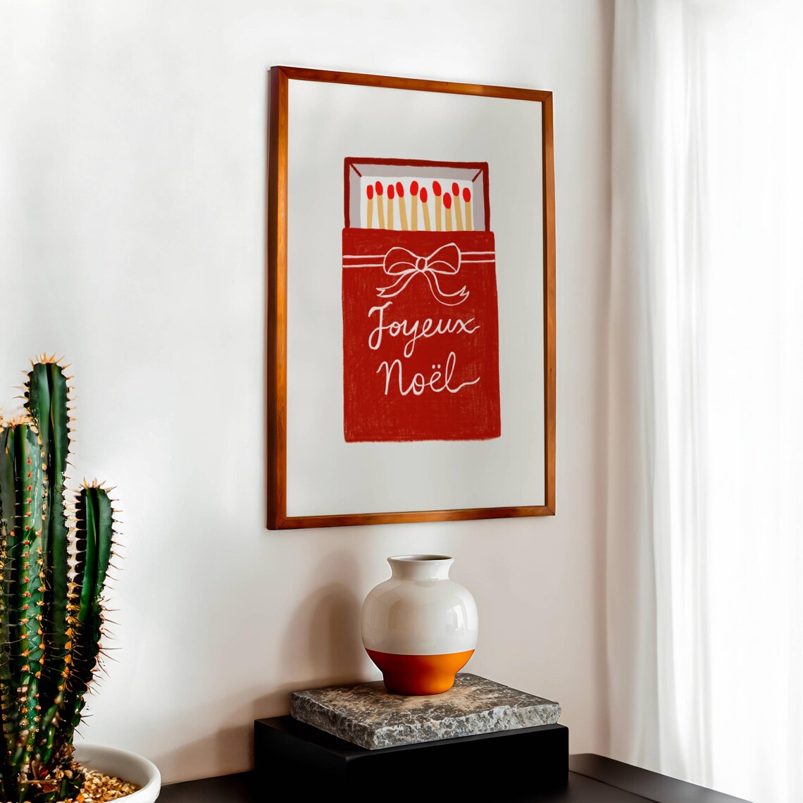 Joyeux Noel Red Matchbox White Bow Script French Christmas Holiday Poster - Image 2