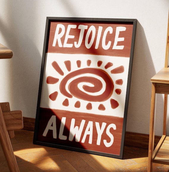 Rejoice Always Retro Aesthetic Christian Wall Art 1 Thessalonians 516 Modern Bible Verse Art Print Red Biblical Scripture Art Poster