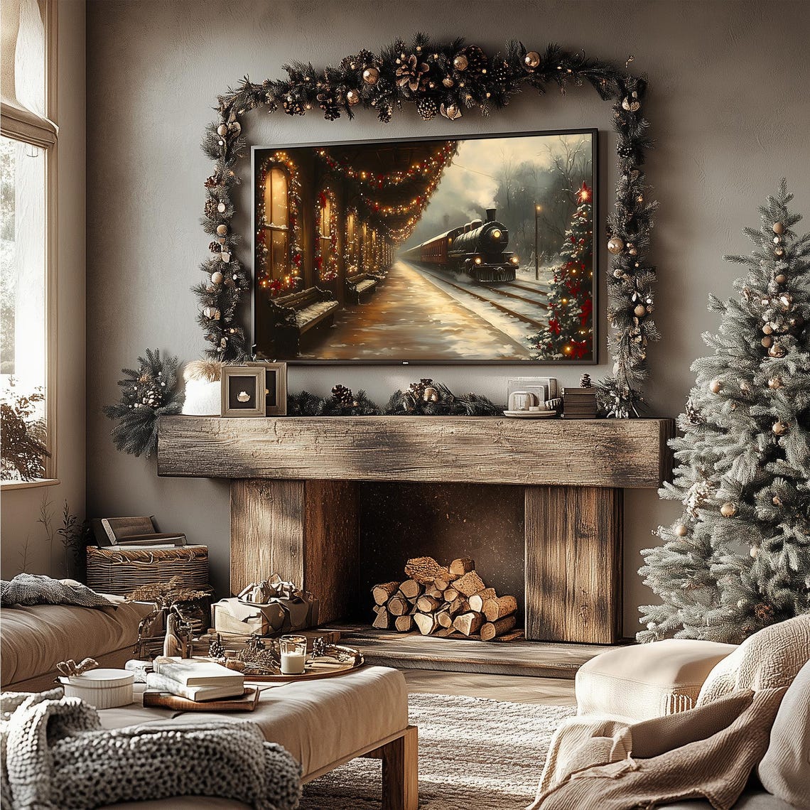 Christmas Steam Train Station on Winter Night Frame TV Poster - Image 5