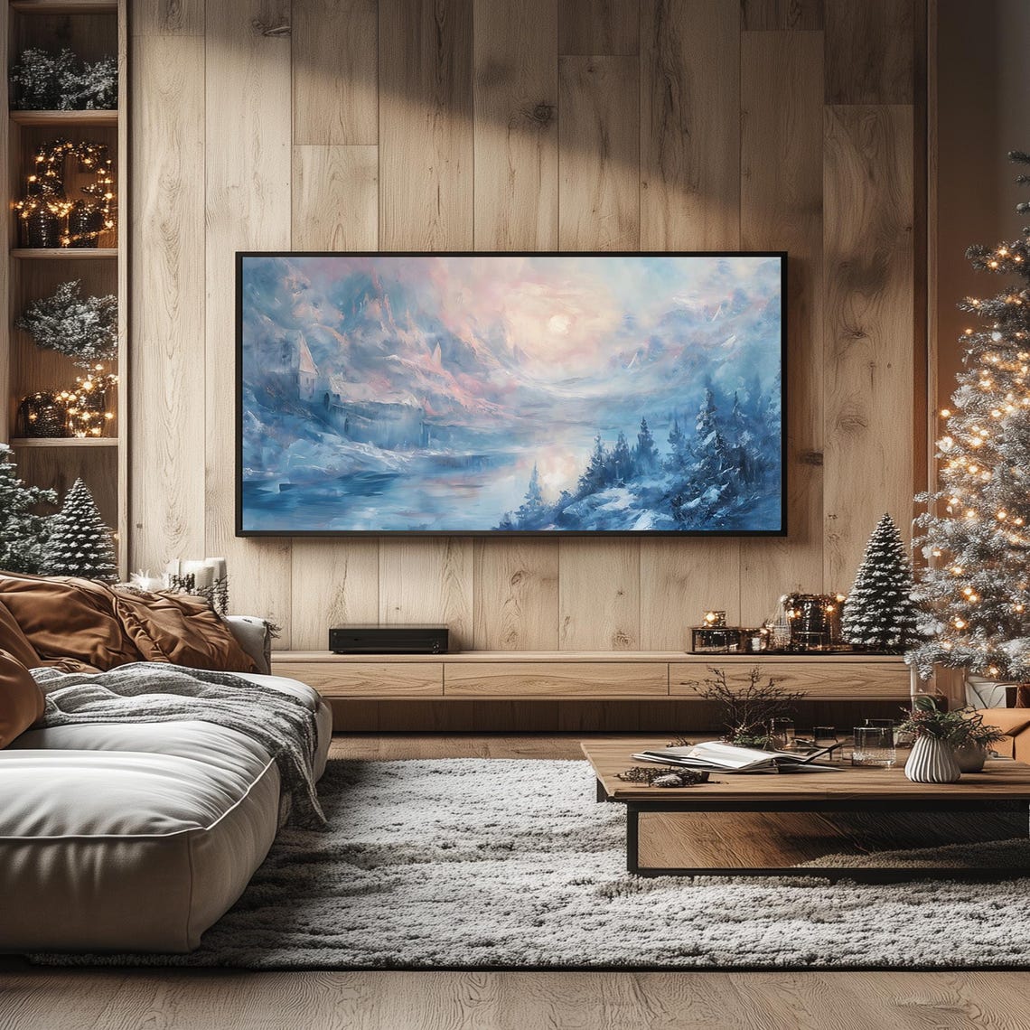 Tranquil Icy Lake Winter Mountains Dreamy Blue Sunrise Frame TV Poster - Image 3