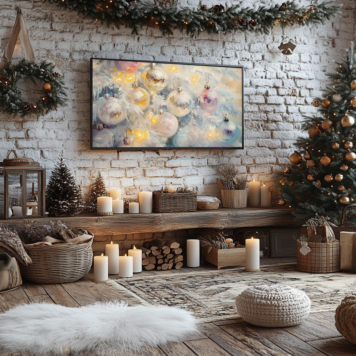 White Christmas Tree with Gold Baubles Glowing Holiday Poster - Image 4