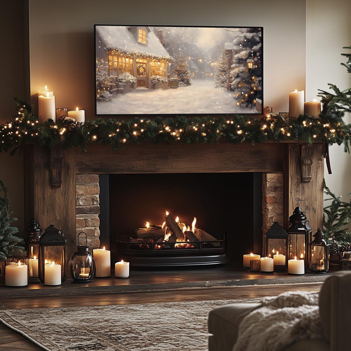 Gold Christmas Frame TV Art Bundle of 40 Holiday Winter Scenes Poster - Image 3