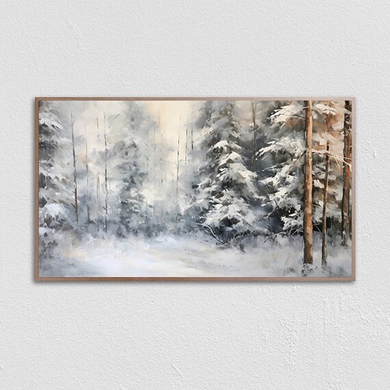 Soft Watercolor Snowy Pine Forest In White And Grey Winter Poster