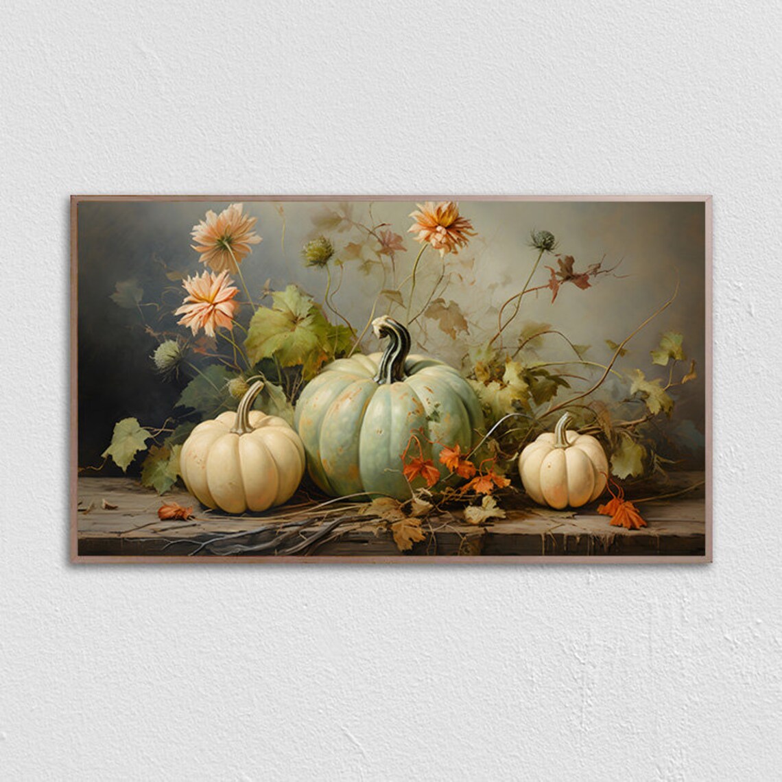 Pastel Pumpkins Teal Harvest Fall Art Print