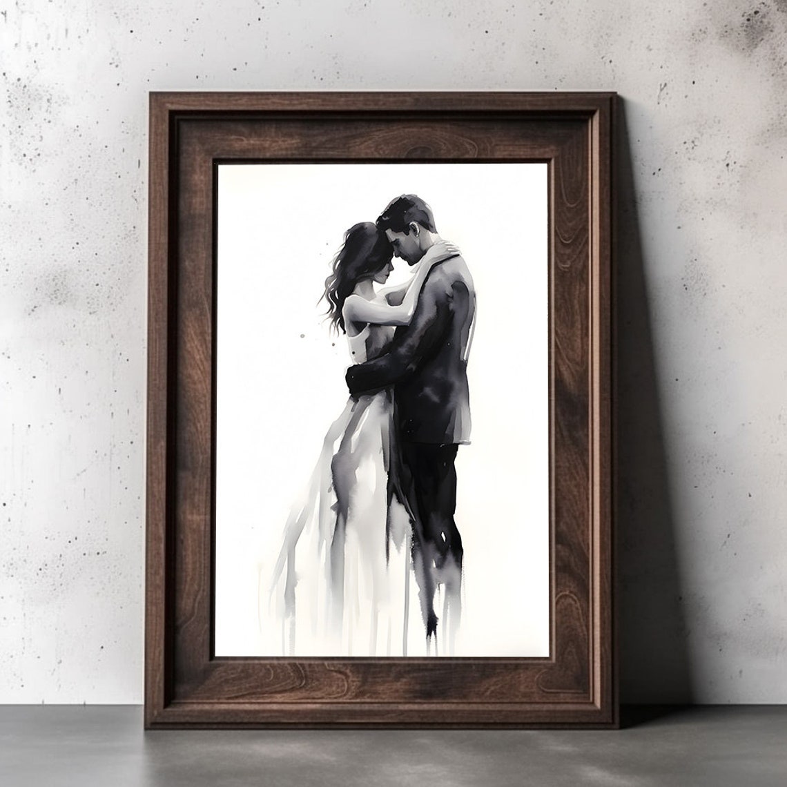 Monochrome Dancing Couple Embrace Watercolor Romantic Poster - Image 2