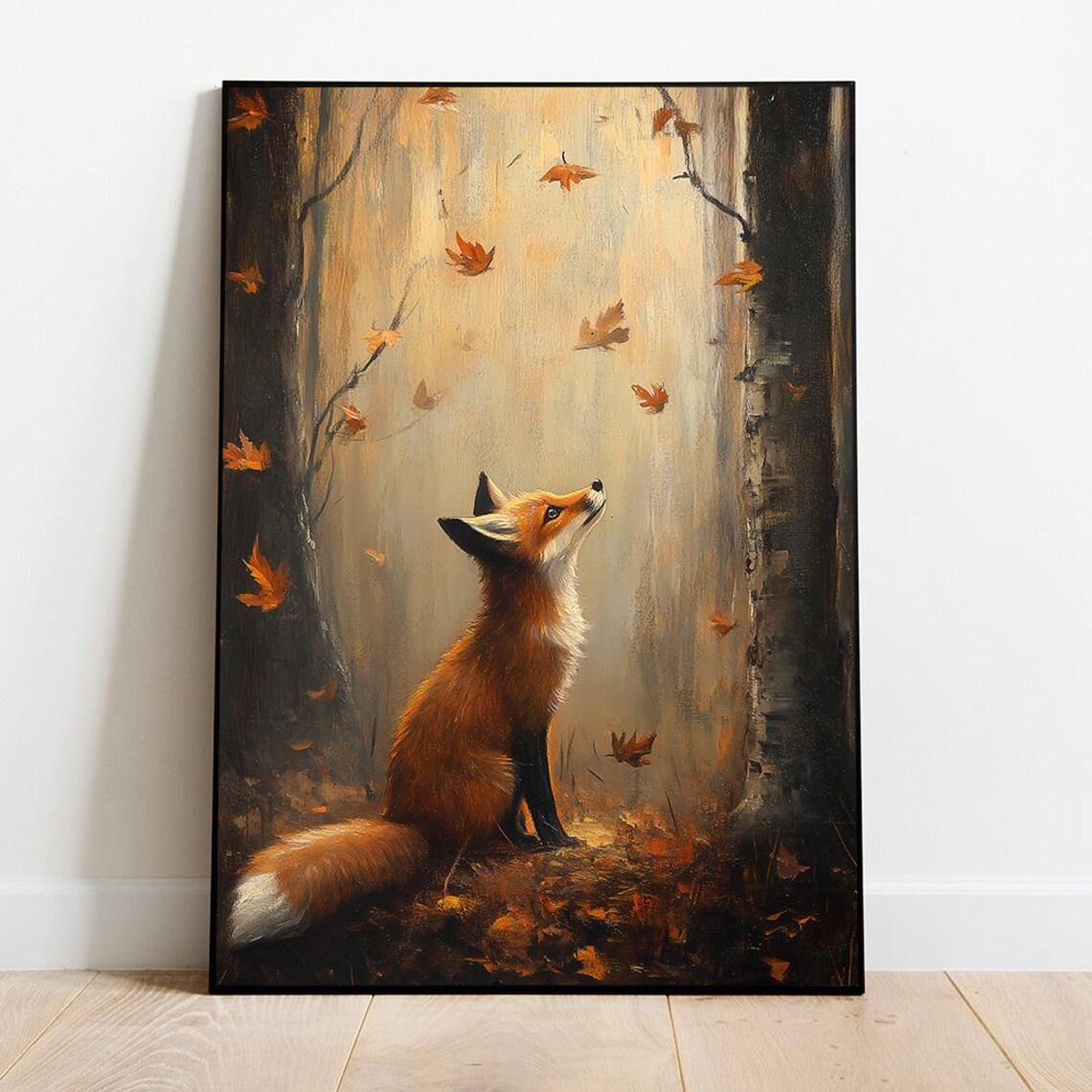 Fall Fox Art Print, Autumn Forest Woodland Animal