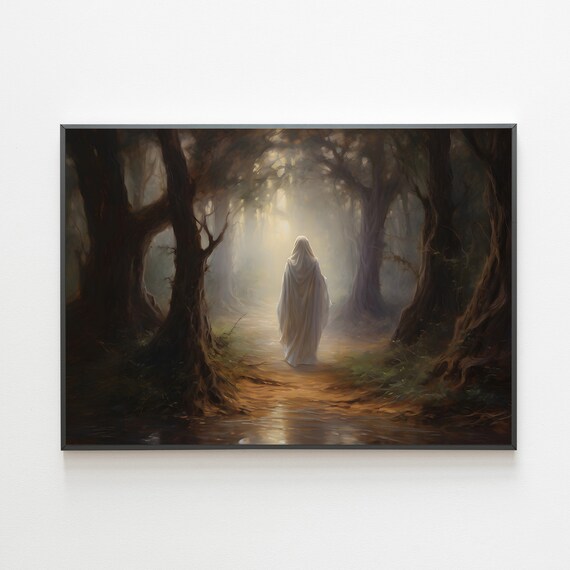 Haunted Halloween Wall Art Moody Ghost Painting Haunted Forest Painting Moody Halloween Art