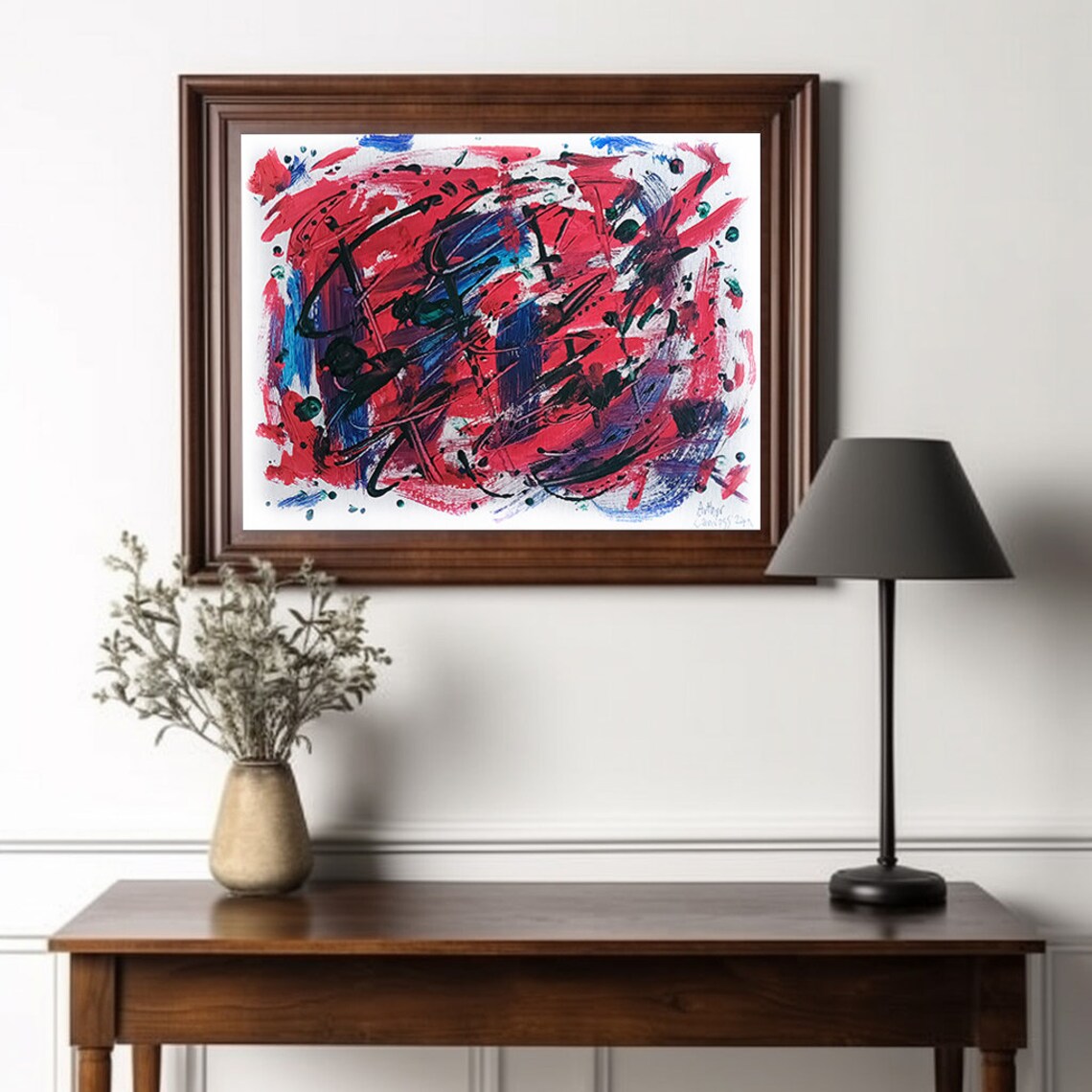 Energetic Pink And Blue Gestural Brushstroke Abstract Poster - Image 2