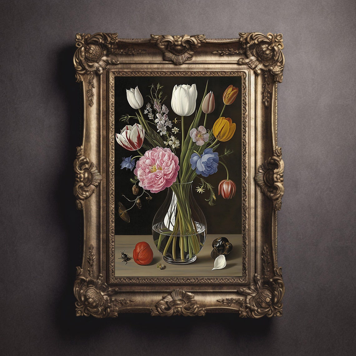 Vintage Flower Painting Moody Floral Art Print Botanical Art Farmhouse Kitchen Art French Vintage Art - Image 3