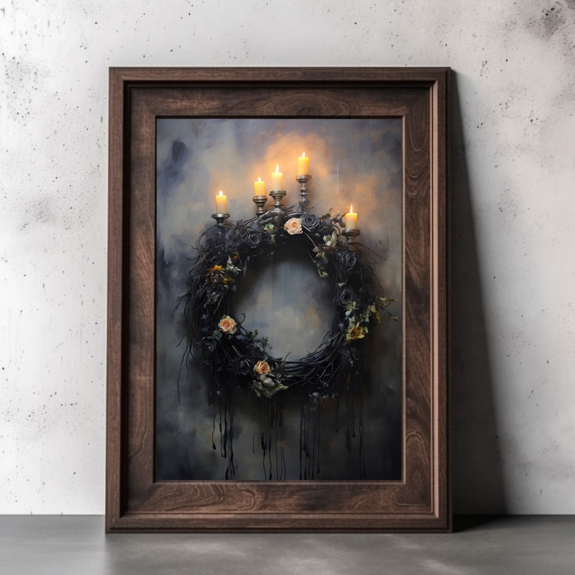 Black Rose Wreath With Candles Gothic Halloween Candlelight Poster - Image 2