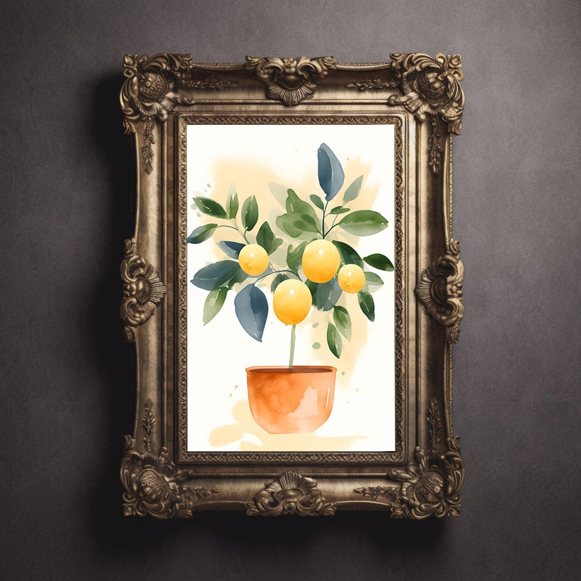Potted Lemon Tree Watercolor Terracotta Pot Citrus Art Poster - Image 3
