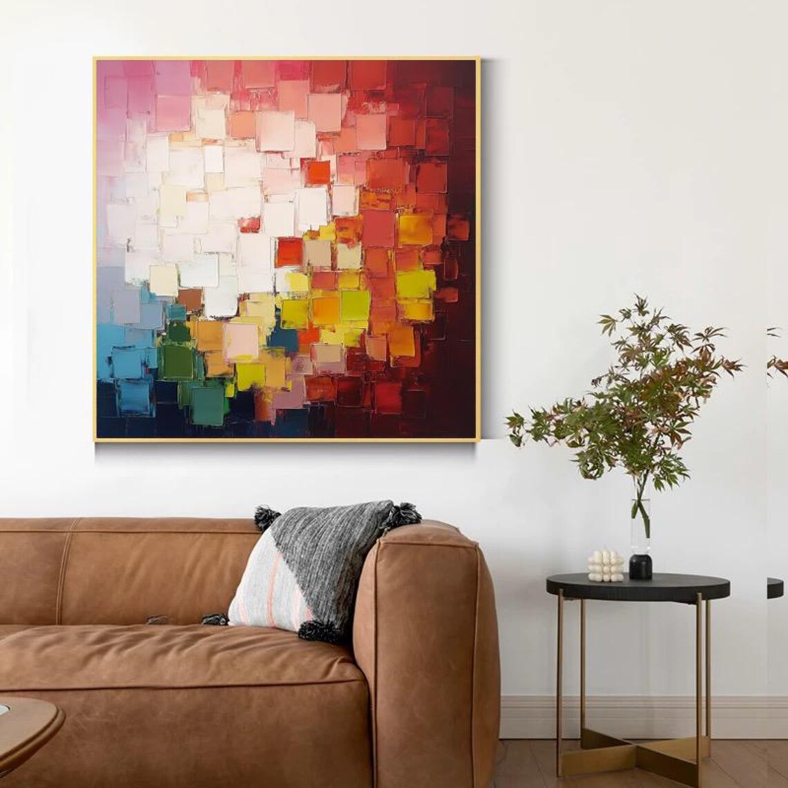 Abstract Oil Painting, Vibrant Red Gradient Blocks - Image 2
