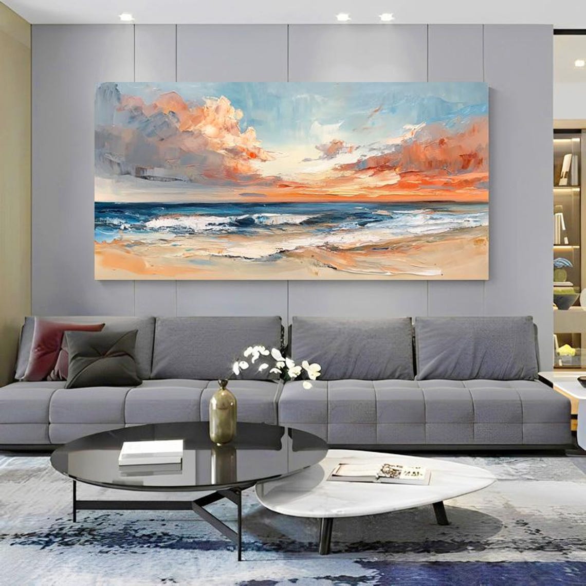 Warm Golden Sunset Over Rolling Ocean Waves on the Beach Poster - Image 6