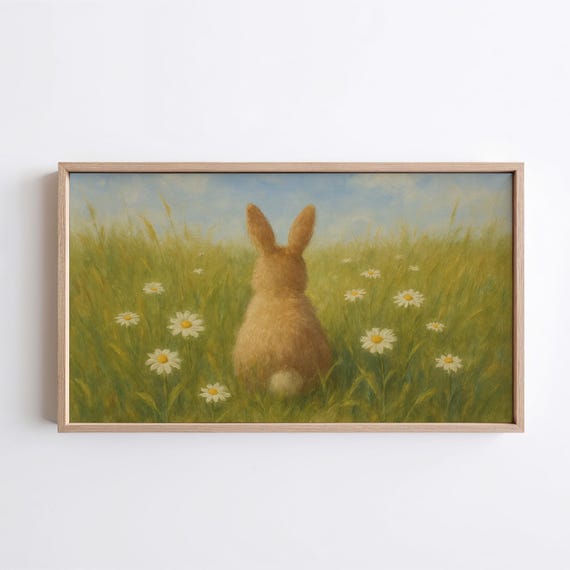 Spring Bunny Frame Tv Art For Kids Set Rabbit Painting Coquette