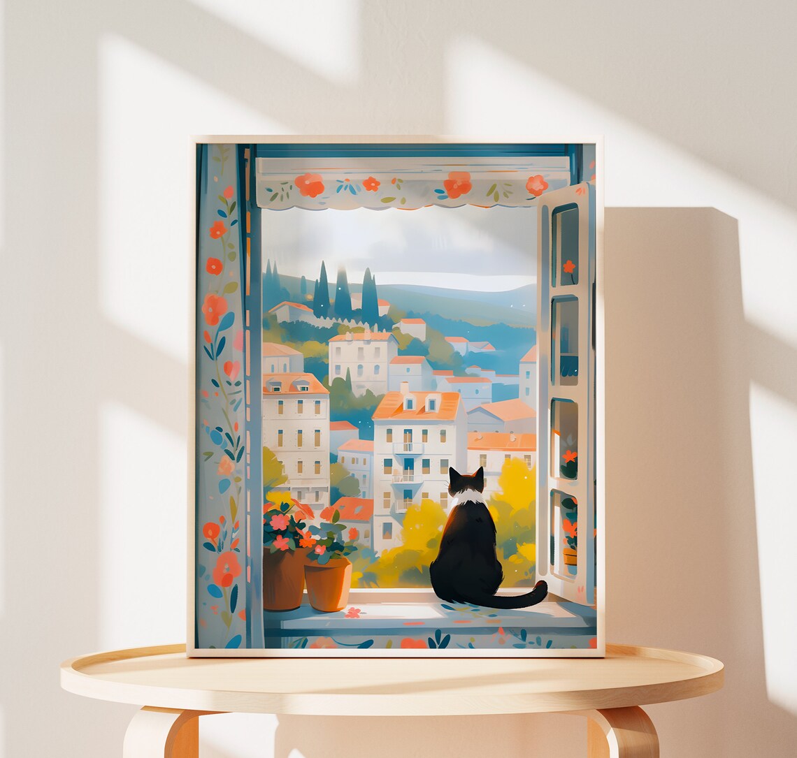Lovely Cat Poster, Bavaria Germany Travel Art Print