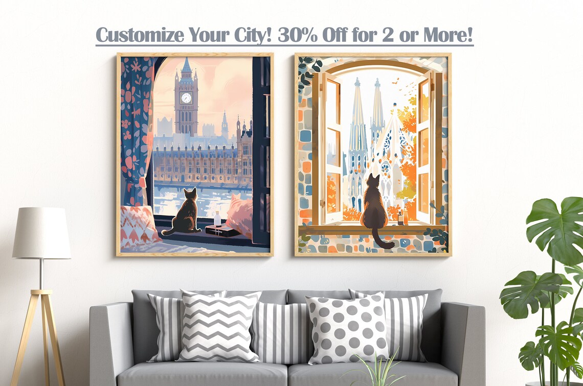 Hallstatt Cat Poster, Austria Christmas Gift Art - Image 2