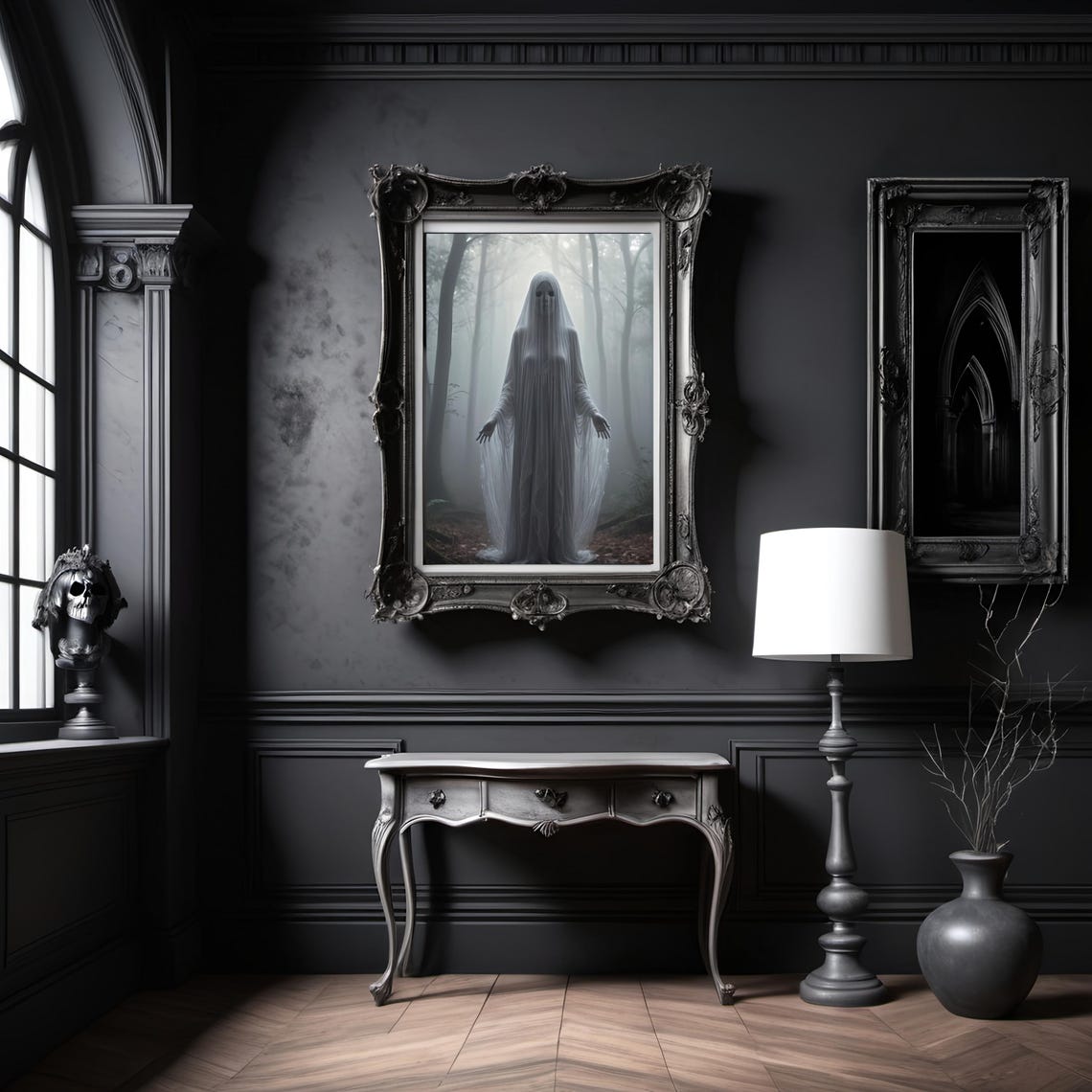Veiled Ghost Misty Forest Ethereal Spooky Halloween Night Poster - Image 2
