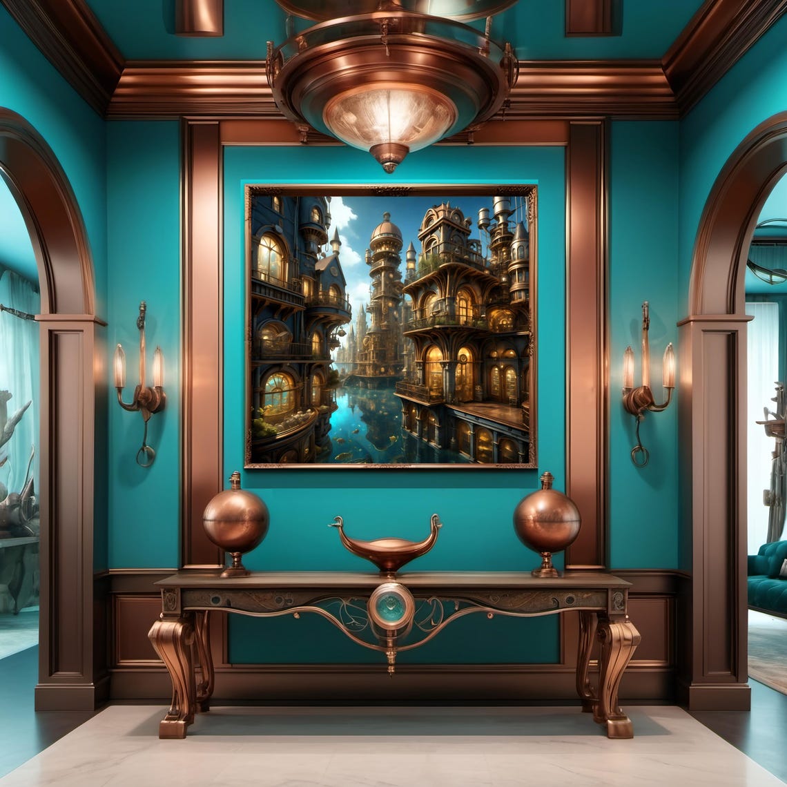 Steampunk Atlantis Inspired City Print Intricate Architecture Wall Art Whimsical Fantasy Decor Nautical Steampunk Gift Idea - Image 2