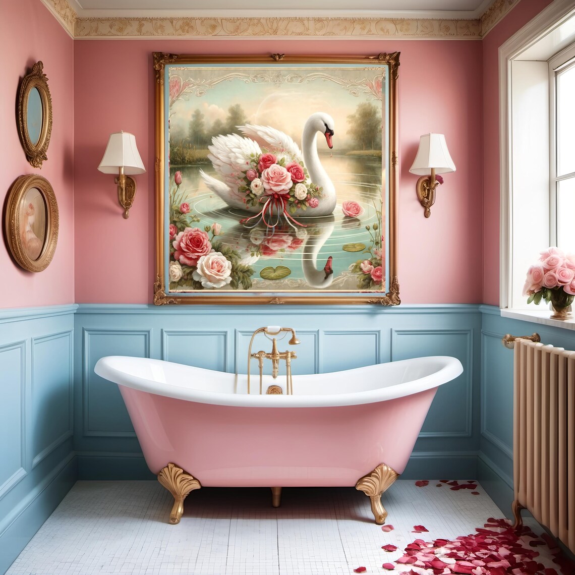 Vintage Swan With Roses, Romantic Victorian Art Print - Image 2