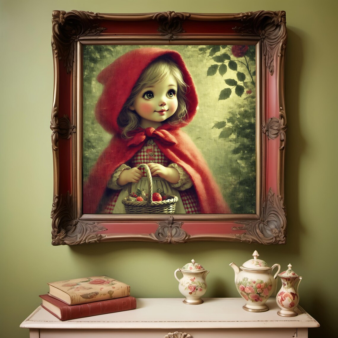 Little Red Riding Hood Girl Red Cape Basket Whimsical Fairytale Poster - Image 2