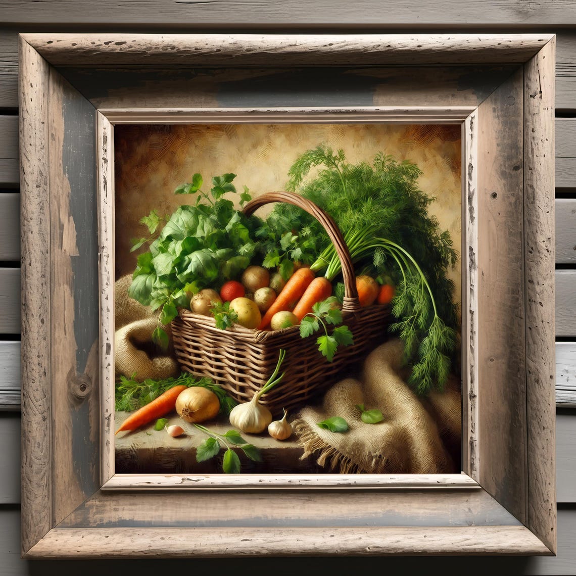 Vintage Wicker Basket Overflowing with Fresh Vegetables Wall Art - Image 3