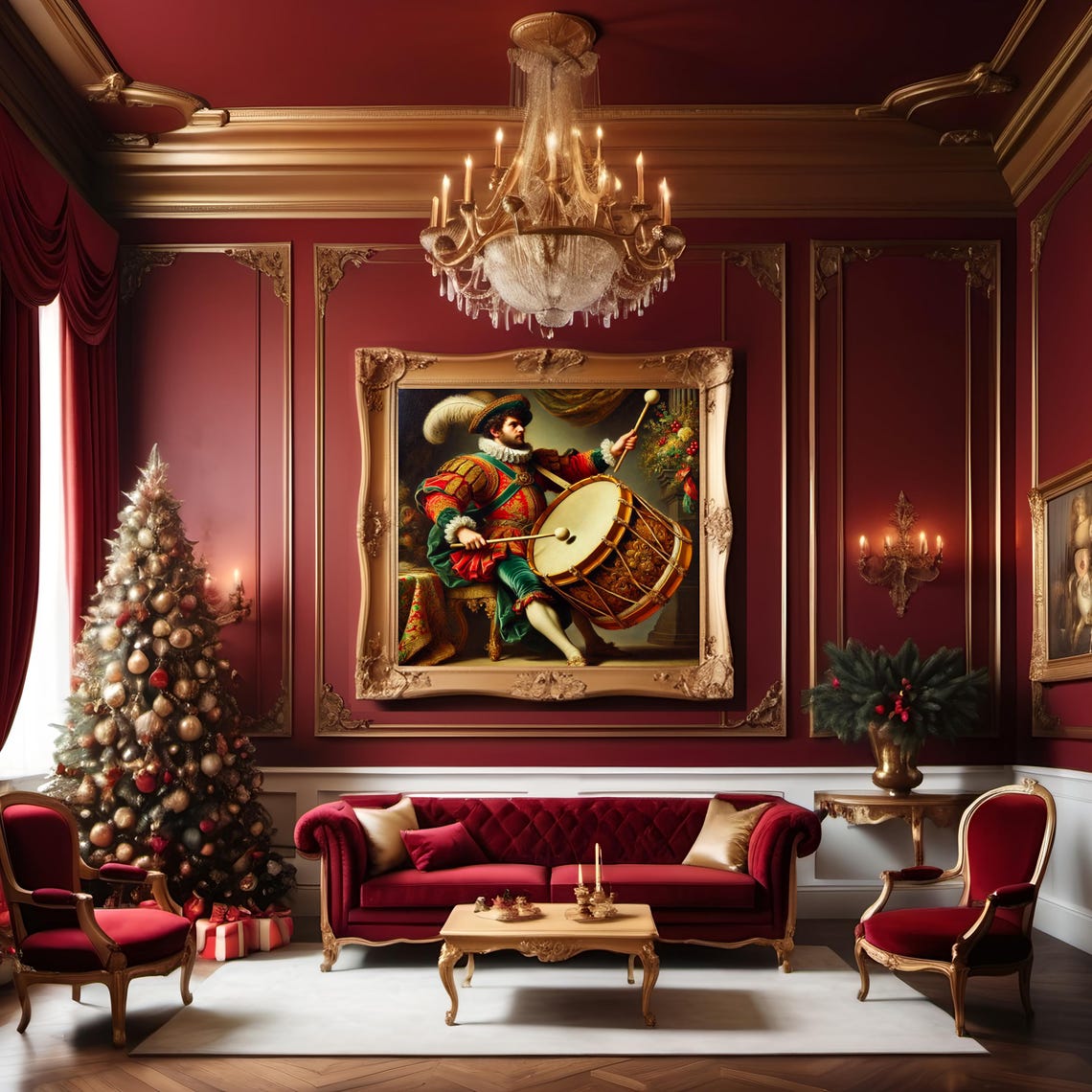 Twelve Drummers Drumming Baroque Drummer Victorian Christmas Poster - Image 3