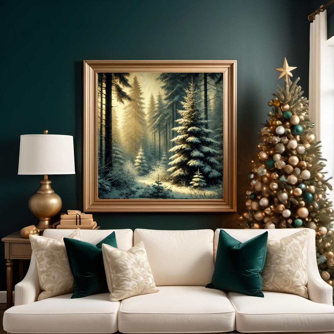 Snowy Evergreen Forest Golden Winter Light Serene Landscape Print - Image 3