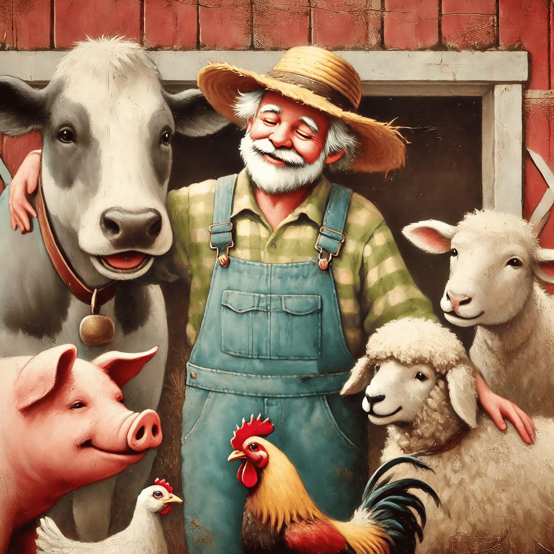 Old MacDonald Had A Farm Cheerful Farmer And Animals Art Poster