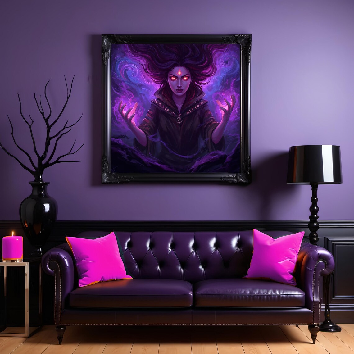 Dark Sorceress Purple Arcane Magic Glowing Red Eyes Gothic Fantasy Poster - Image 2