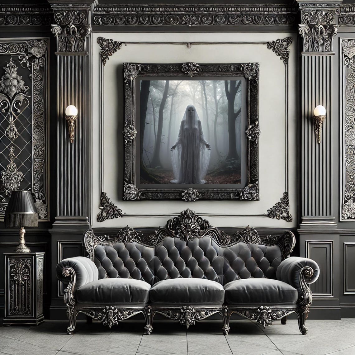 Veiled Ghost Misty Forest Ethereal Spooky Halloween Night Poster - Image 3