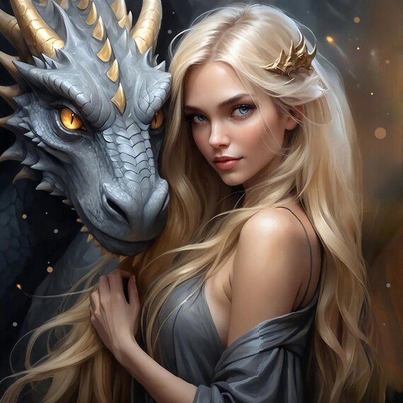 Sorceress And Dragon Art Print Mystical Fantasy Enchanting Artwork For Home Decor Magical Wall Art Gift For Fans