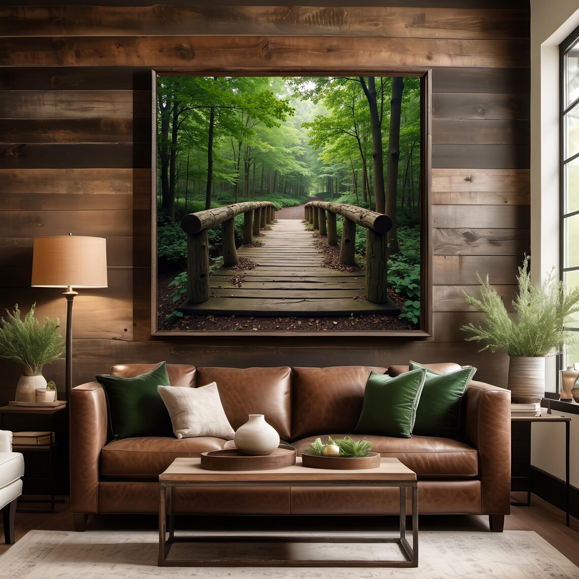 Serene Log Bridge Forest, Rustic Nature Art Print - Image 3