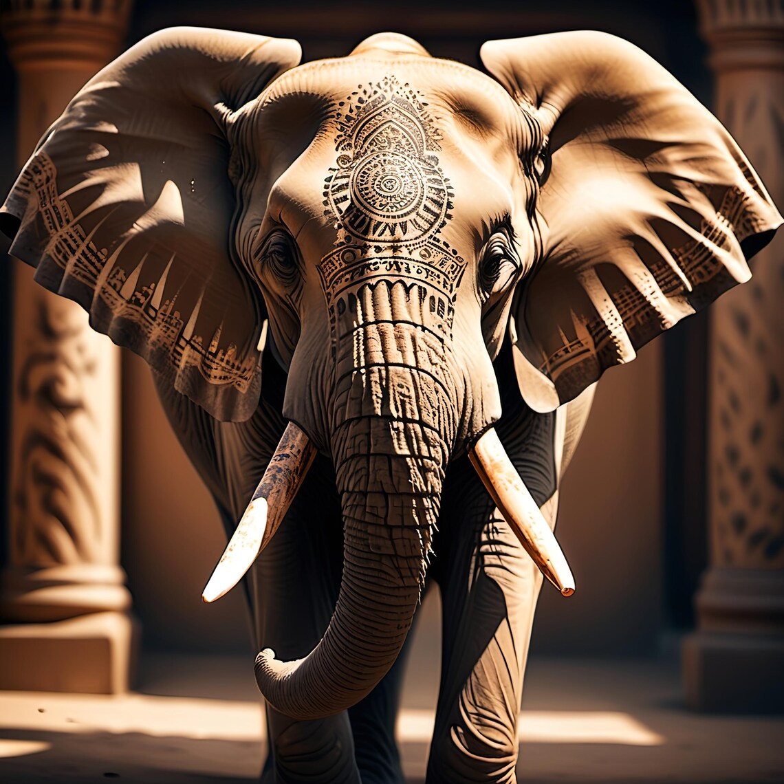 Tattooed Elephant Animal Art, Bold Poster Print