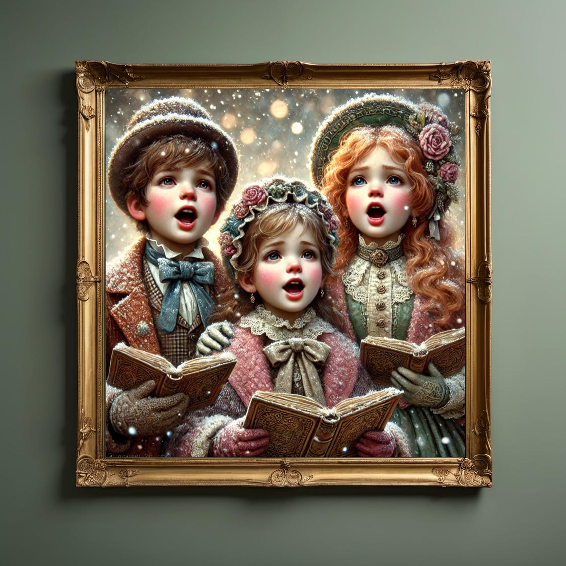 Victorian Christmas Carolers Singing In The Snow Vintage Art Poster - Image 3