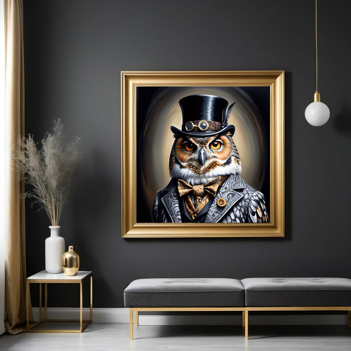 Victorian Steampunk Owl in Top Hat with Goggles Portrait Wall Art - Image 2