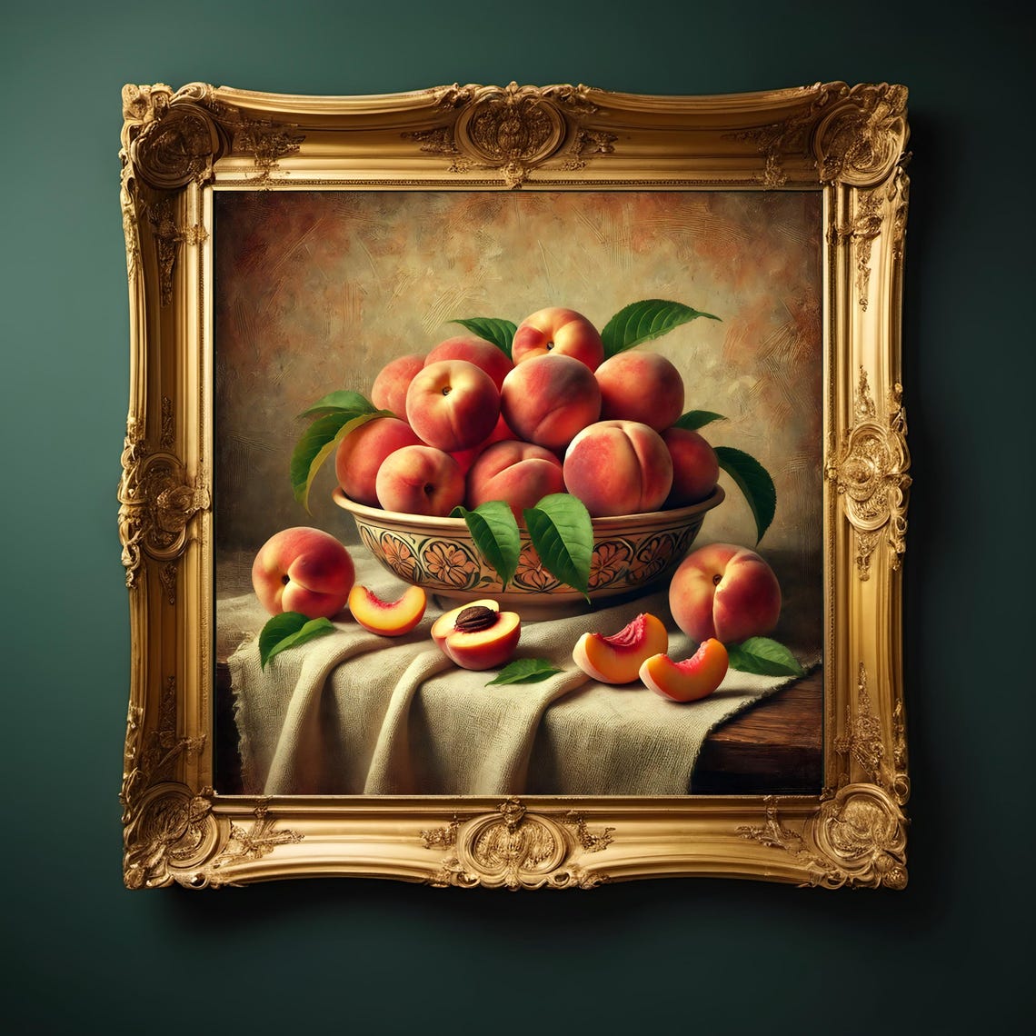 Vintage Bowl of Ripe Peaches Impressionist Still Life Fruit Poster - Image 3