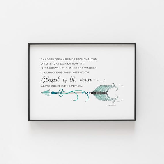 Green Watercolor Arrow Children Are A Heritage From The Lord Psalm 1273 5 Bible Verse Wall Art Christian Fathers Day Gift Idea