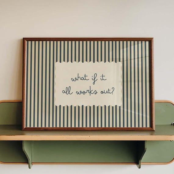 What If It All Works Out Poster Print Positive Affirmation Wall Art Retro Striped Quote Decor Office Dorm Room