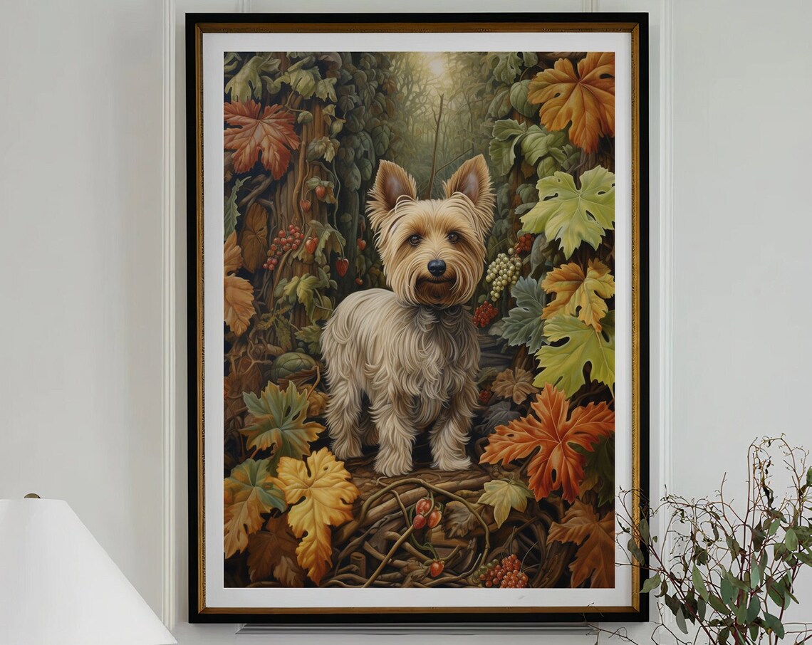 Yorkshire Terrier in Autumn Woodland with Berries Fall Art Print - Image 4