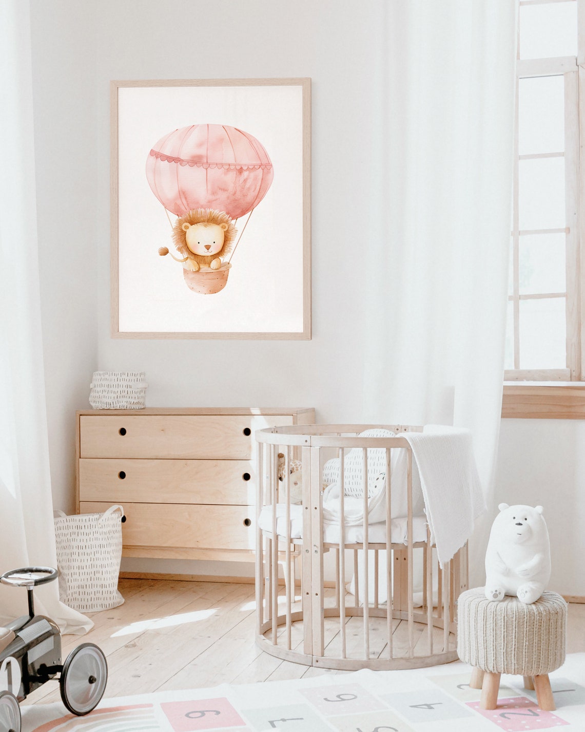 Lion Cub Pink Hot Air Balloon Baby Girl Nursery Watercolor Poster - Image 4