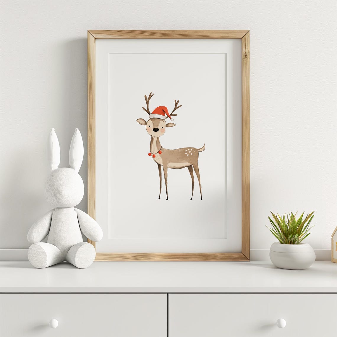 Cute Reindeer Santa Hat Berry Necklace Nursery Christmas Poster - Image 3