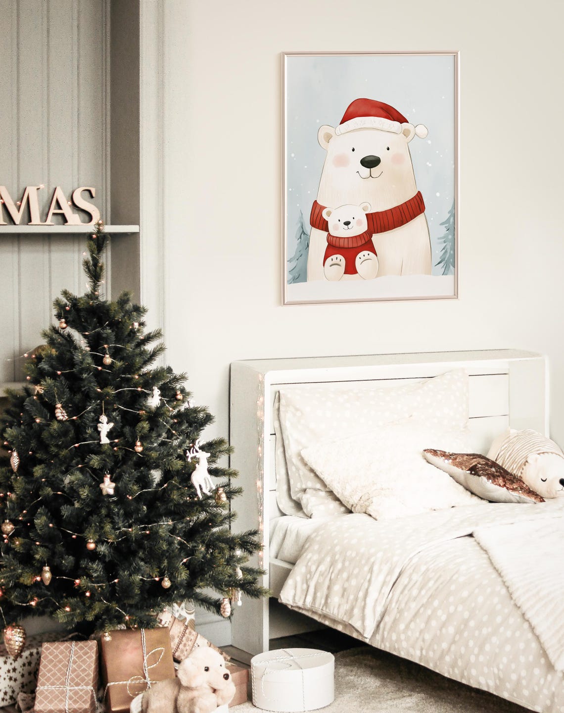 Polar Bear Santa Hat Baby Cub Red Sweater Winter Nursery Poster - Image 4